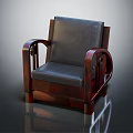 Single Sofa with Black Leather Upholstery and Wooden Armrest Frame Design