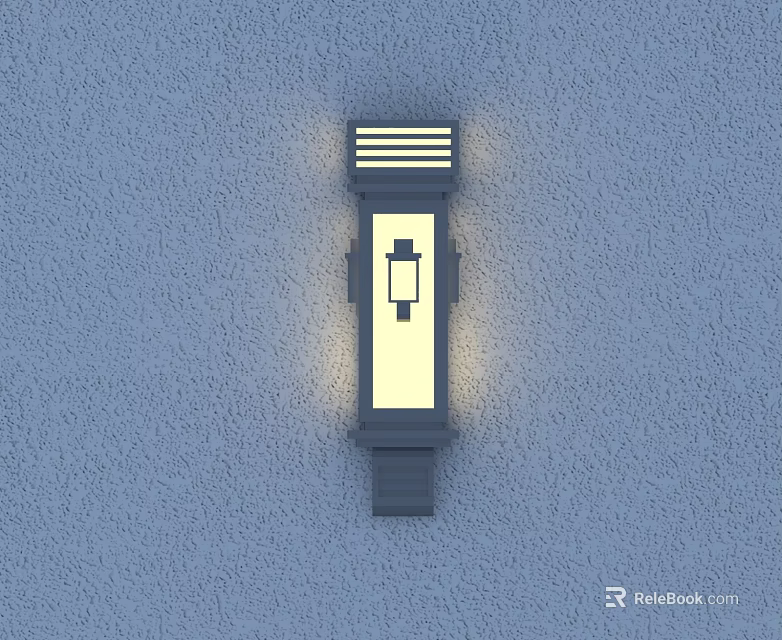 Modern Dark Wall Lamp with Stripe Top and Rectangular Illuminated Panel on Gray Textured Wall 3d model 