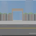 Modern Entrance Gate Design With Gray Structure Green Plants And Blue Sky View
