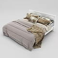 Modern Double Bed With White Headboard Gray Soft Quilt And Plaid Pillows
