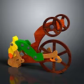 Colorful Wooden Mechanical Toy with Rotating Wheels and Green Yellow Parts