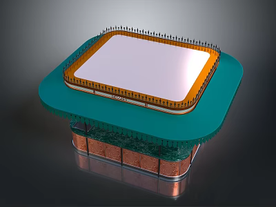 Computer Chip Structure With Green Base White Square Section And Copper Bottom Components 3d model