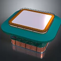 Computer Chip Structure With Green Base White Square Section And Copper Bottom Components 3d model