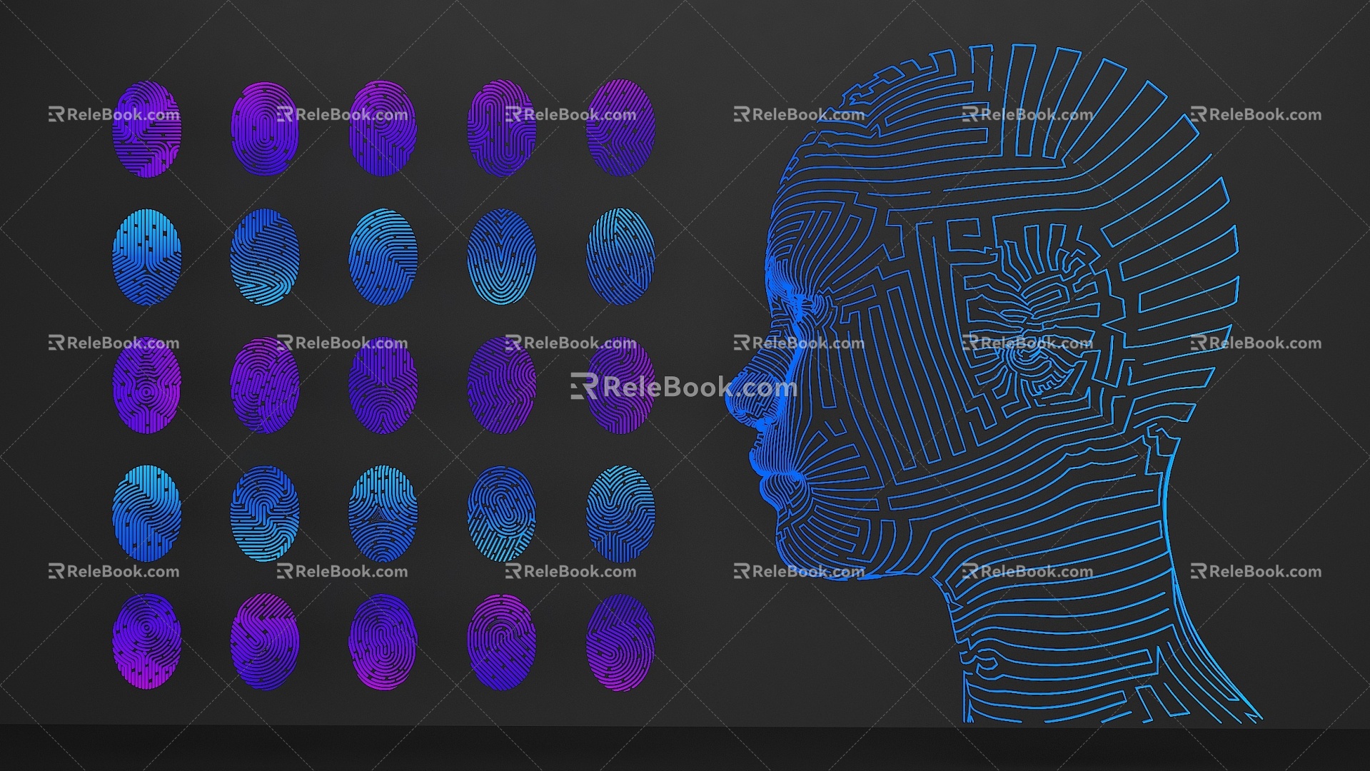 Modern line technology fingerprint avatar 3d model