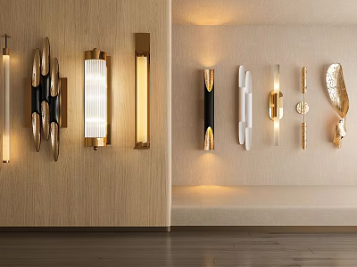 Modern Designer Wall Lamps With Sleek Brass Glass Designs And Various Decorative Shapes 3d model