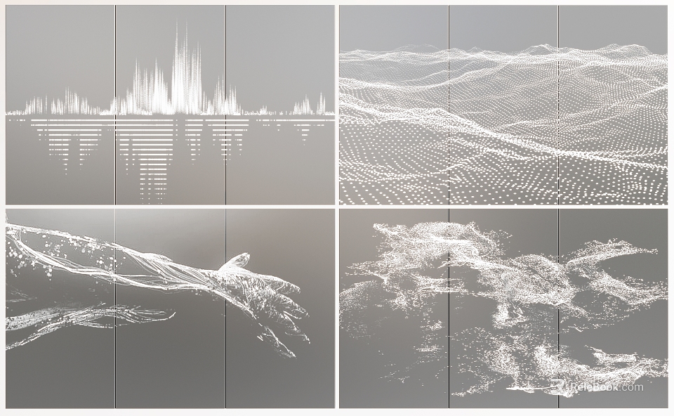 Modern Abstract Background Wall With 3D Flowing Wave Lines And Grid Textures Design 3d model 