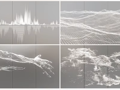 Modern Abstract Background Wall With 3D Flowing Wave Lines And Grid Textures Design 3d model