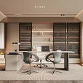Modern Study Room Interior With Built In Shelves Desk And Chairs 3d model