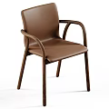 Modern Single Chair With Leather Seat Backrest And Wooden Curved Armrests