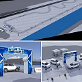 Smart Driving Experience Event With Blue Archway And Multiple Vehicles 3d model