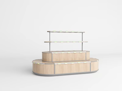 Circular Display Shelf with Multi Tier Wooden Shelves and Metal Frame for Retail Store 3d model