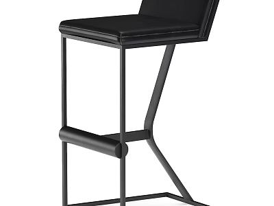 Sleek Black Leather Bar Stool With Metal Frame And Footrest 3d model