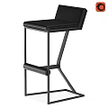 Sleek Black Leather Bar Stool With Metal Frame And Footrest