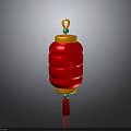 Traditional Chinese Red Lantern With Yellow Top Green Decorations And Tassel