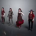 Four Varied Characters With Distinctive Costumes And Diverse Outfit Designs In Character Art