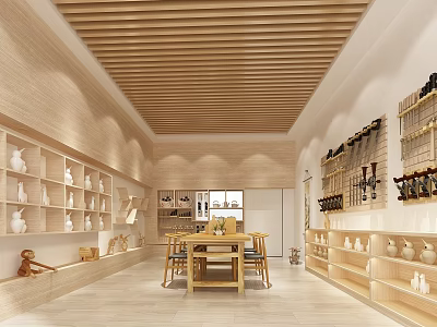 Modern School Interior With Wooden Ceiling Bookshelves And Tables Chairs 3d model