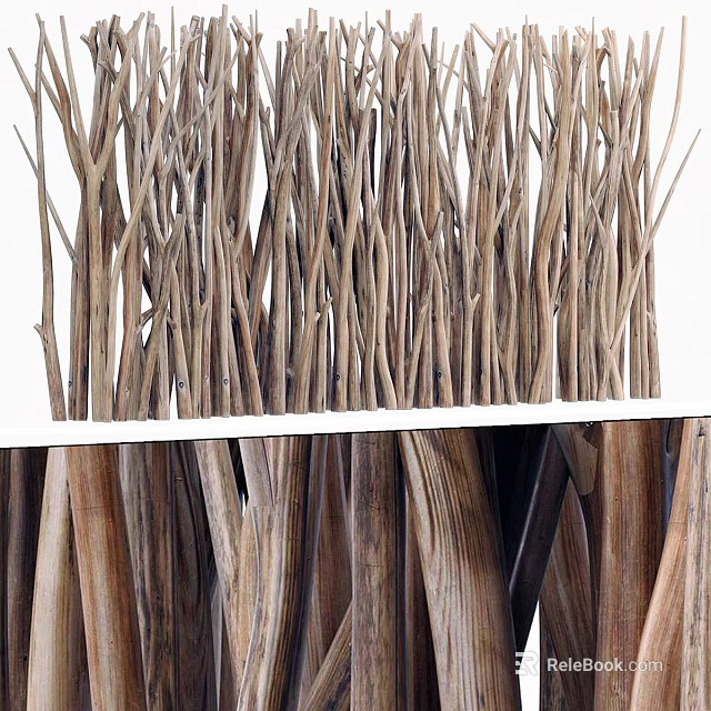Natural Wooden Sticks Decorative Arrangement With Layered Texture For Interior Design 3d model 