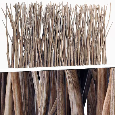 Natural Wooden Sticks Decorative Arrangement With Layered Texture For Interior Design 3d model