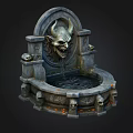 Ornate Gothic Stone Fountain Design With Demon Head And Skulls