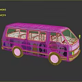 Light Blue Mini Van With Colorful Hand Painted Cartoon Characters On Sides