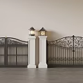 Wrought Iron Courtyard Door Column Head Lamp 3d model