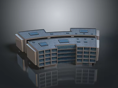 Modern Multi Storey Connected Architectural Model With Roof Skylights And Windows 3d model