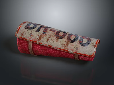 Red Rolled Cloth Pouch With Leather Trim DR000 Print And Vintage Worn Texture 3d model