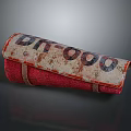 Red Rolled Cloth Pouch With Leather Trim DR000 Print And Vintage Worn Texture