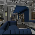 Modern Bar Interior Design With Chandelier Lighting Marble Tables And Metal Chairs