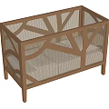 Modern Wooden Baby Crib With Geometric Mesh Sides And Padded Mattress