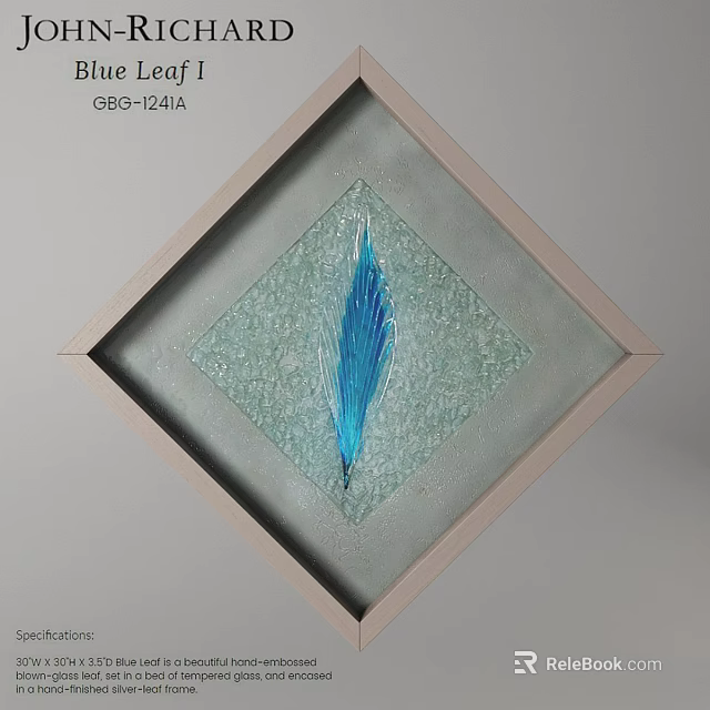 Square Decorative Photo Frame with Blue Feather on Light Green Textured Glass 3d model 