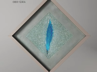 Square Decorative Photo Frame with Blue Feather on Light Green Textured Glass 3d model