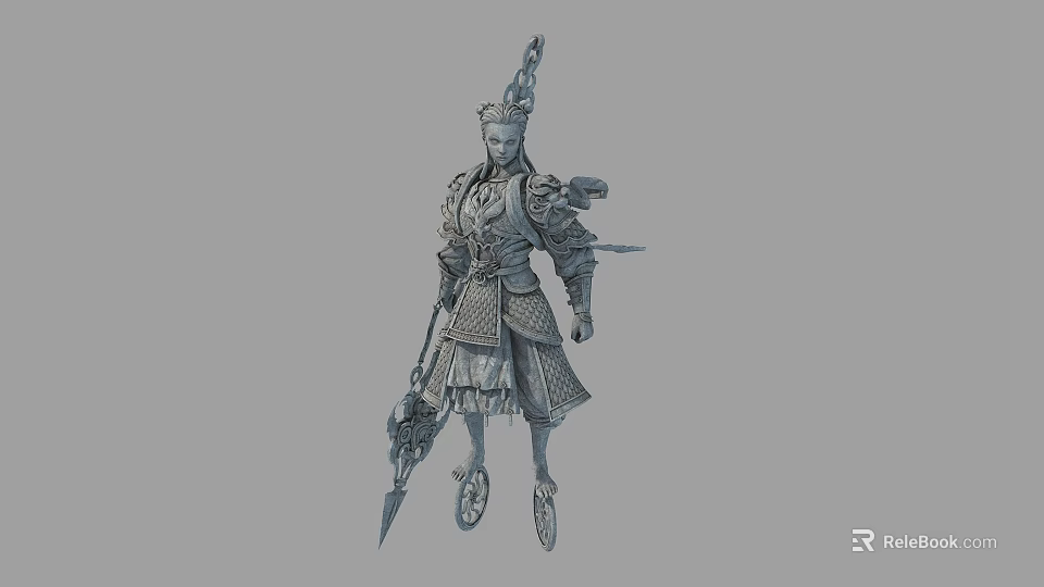 Ancient Warrior Themed Landscape Sculpture With Elaborate Armor Ornate Helmet And Weapon Details 3d model