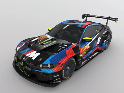 BMW M Race Car With Colorful Livery Monster Sponsor And Rear Wing 3d model
