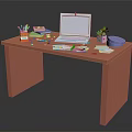 Pink Home Office Desk With Laptop Stationery Green Plant And Notes