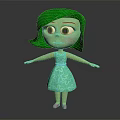 Cartoon Character With Green Hair Light Green Dress Big Eyes And Outstretched Arms