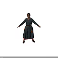 Woman Wearing Gray Dress With Red Lining Brown Belt And Hanging Pouch Arms Outstretched