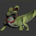 Cartoon Green Crocodile With Red Collar Bone Pendant And Yellow Eyes