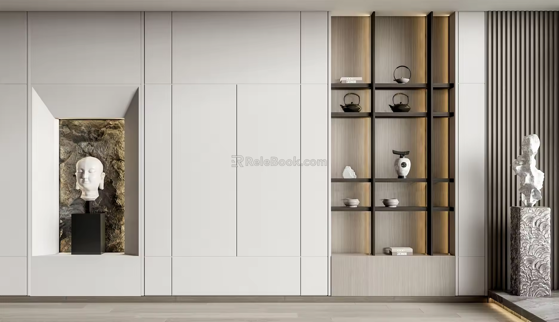 Modern bookshelf background wall 3d model