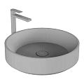 Contemporary Black Round Washbasin With Glossy Surface And Black Faucet For Bathroom