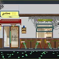 Storefront with White Wall Green Vines Outdoor Seating and Blackboard Menu Signboard
