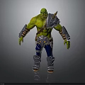 Muscular Green Skinned Man Wearing Silver Armor Shoulder Plates Belt And Blue Pants