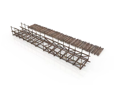 Long Construction Scaffolding Equipment With Metal Frames And Wooden Planks 3d model