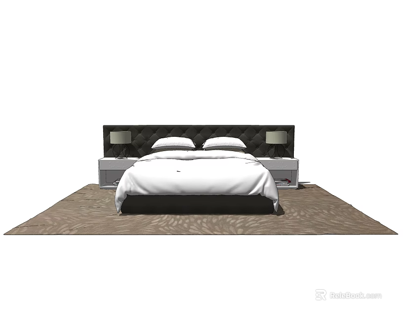 Modern Double Bed With White Bedding Nightstands And Area Rug Design 3d model 