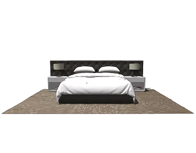 Modern Double Bed With White Bedding Nightstands And Area Rug Design 3d model