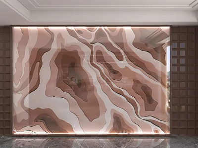 Elegant Modern Marble Background Wall With Flowing Brown And White Patterns And Backlit Design 3d model