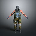 Tactical Military Character Wearing Gas Mask Striped Vest Camouflage Pants And Knee Pads