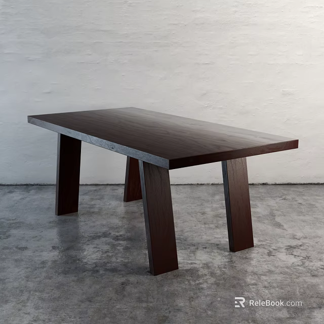 Modern Dark Wooden Coffee Table With Simple Leg Design And Gray Concrete Floor 3d model 