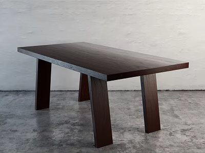 Modern Dark Wooden Coffee Table With Simple Leg Design And Gray Concrete Floor 3d model
