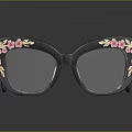 Jewelry Decorative Glasses with Black Frames Pink Flowers and Gold Accents
